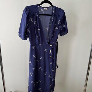 Wilfred Silk Dress - Navy Blue with Print - Size 2